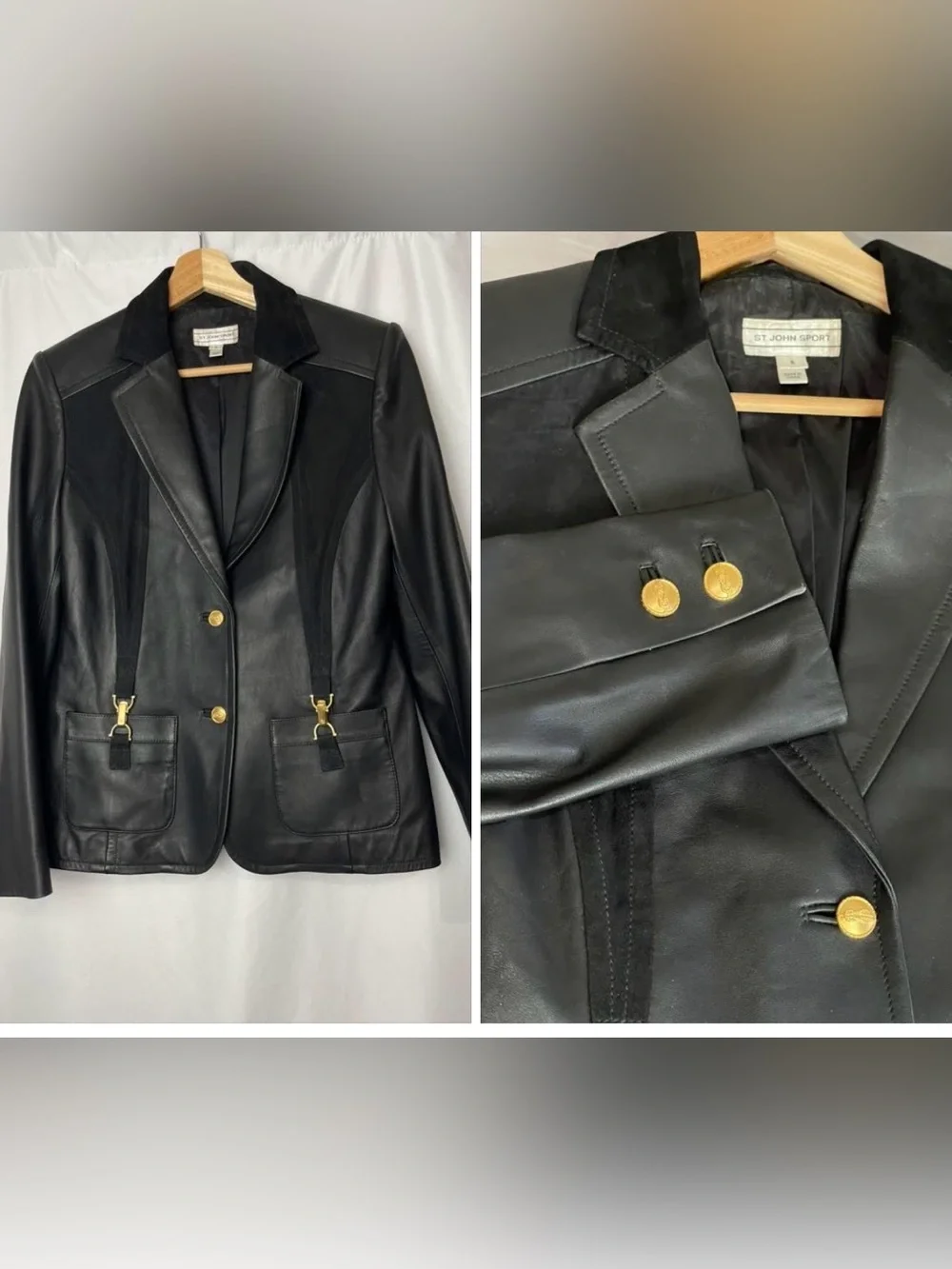 St.John Women’s 100% Lamp Leather Blazer With Gold Buttons S